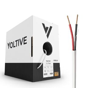 Voltive 12/2 Speaker Wire - 12 AWG/Gauge 2 Conductor - UL Listed Riser Rated (CL2R/CL3R/CMR) - Oxygen-Free Copper (OFC) - 500 Foot Bulk Cable Pull Box - White