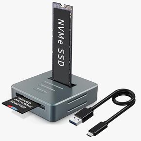 M.2 NVMe to USB Reader Adapter with SD Reader, 10Gbps External PCIe NVMe Enclosure, Aluminium NVMe Dock for NVMe SSD Size 2280/2260/2242/2230