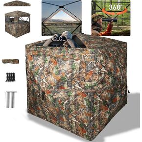 Hunting Blind Top See Through with Skylight and Roof Cover, 360 Degree View Ground Blind for Hunting, 2/3 Person Pop Up Camouflage Deer/Turkey Tent