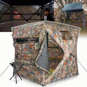 Pop-Up Hunting Blind with Seat & Carrying Bag, 2-3 Person 300D Ground Blind, 270° View Portable Camo Tent for Deer & Turkey Hunting, Durable & Lightweight Design