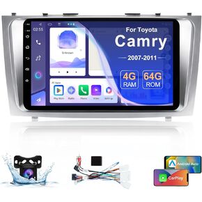 4+64G Car Stereo for Toyota Camry 2007-2011 with Carplay Android Auto, 9 Inch Touch Screen Radio with Bluetooth Mirror Link GPS WiFi GPSFM Radio and Backup Camera, with Canbus Harness