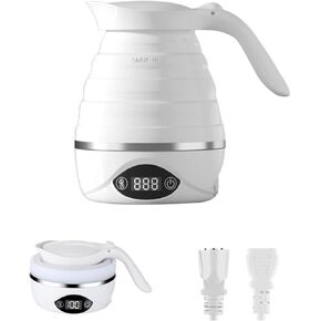 Collapsible Electric Travel Kettle, Portable Foldable Kettle for Boiling Water, Small Electric Kettles, Food-grade BPA Free Silicone, Suitable for 110V & 220V Dual Voltage, 850W (Pure White)