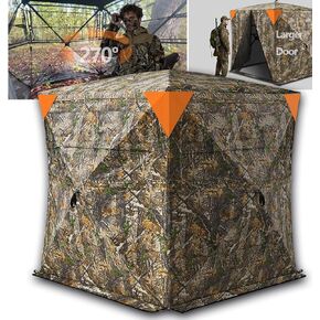 Turkey Hunting Blind with Orange Safety – 270° Silent See-Through Pop-Up Ground Blind for Deer & Turkey, Lightweight, Waterproof, 2-3 Person Tent with Bigger Door & Carrying Bag
