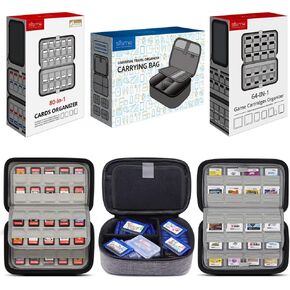 Sisma Gameboy Games Organizer (Gray) + 64 DS 3DS Games Storage Case (Black) + 80 Switch Games Case (Black)