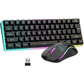 RedThunder 60% Wireless Gaming Keyboard and Mouse Combo, 2500mAh Rechargeable Battery, Ultra-Compact Small RGB Mechanical Feel Keyboard, Lightweight Honeycomb Optical Mouse for Gaming/Business, White