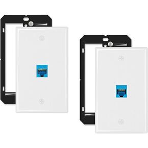 Iwillink 10Gbps Keystone Wall Plate 2 Port,2 Pack with 4 Pcs RJ45 Inline Coupler, Cat6a Ethernet Wall Jack Plate with Low Voltage Mounting Bracket - Ethernet Wall Plate Outlet