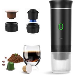 Portable Electric Espresso Machine, Mini Travel Coffee Maker for Camping & Car, Self-Heating, Compatible with Ground Coffee & NS Capsules, Ideal for RV, Hiking & Office