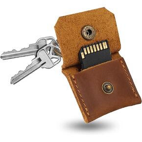 Jack&Chris Leather SD Card Case Holder Organizer Keychain Guitar Pick Holder Handmade, Black