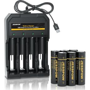 18650 Rechargeable Battery Lithium with Charger 3.7V 3300mAh Flat Top, Batteries for Headlamps, Flashlight, Small Fan, Outdoor Garden Lights 6 Pack