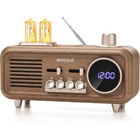 Retro Radios FM Portable Bluetooth Speaker,12/24H Small Plug in Vintage Clock Radio with USB/AUX/TF Card for Kitchen/Bedroom/Desk/Shelf