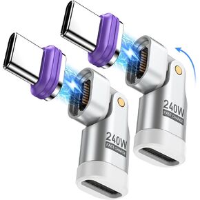 PD 240W 16PIN 180 Degree USB C Magnetic Adapter(2Pack)/USB C 90 Degree Adapter/Right Angle C Adapter/C to C Adapter for 1Phone 16/15 Series, Ma-Book Pro/1Pad Series, Samsung Galaxy White