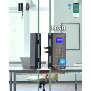 Smart Glass Door Lock,Fingerprint Keyboard Remote Pin LG2315 with App Glass Door Locks,Drill-Free Door Lock Security,Great for Office,Home,Hotel,Apartment,Store