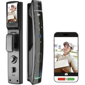 3D Face Recognition Smart Door Lock with Camera, WiFi, Fingerprint, Passcode, IC Card & Key, Video Doorbell, Keyless Mortise Lock for Front Door, Compatible with Usmart App