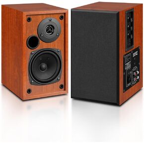 60W Powered Bookshelf Speakers, Turntable Speakers with 4'' Subwoofer and 1'' Tweeters with Wall Mounted for Home Theater Surround Sound, Desktop Stereo-Wood Grain
