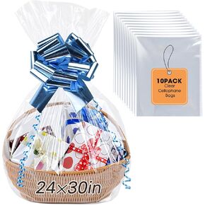 Yuiicaov 6PCS Extra Large Cellophane Bags, 30x40 Inches Clear Cellophane Wrap for Gift Baskets, Jumbo Huge Clear Basket Bags Packaging Clear Gift Bags 2.8 Mil Thick