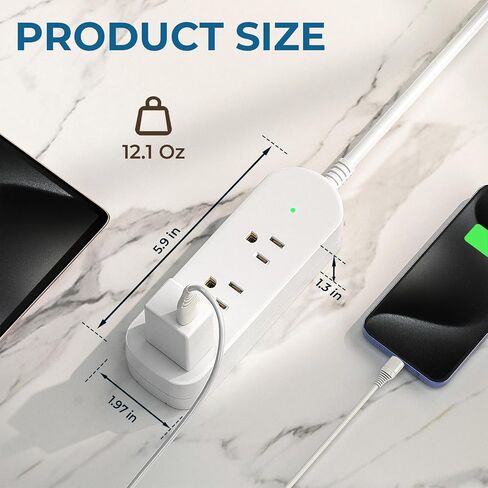 Outdoor Power Strip Weatherproof, 7-in-1 Surge Protector with 4 Wide Outlets 2USB A and 1USB C,1875W/15A, 6FT Flat Plug Multi-Plug Outdoor Extension Cord for Indoor Outdoor, UL FCC Listed in Saudi Arabia