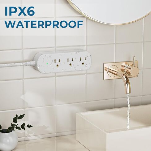 Outdoor Power Strip Weatherproof, 7-in-1 Surge Protector with 4 Wide Outlets 2USB A and 1USB C,1875W/15A, 6FT Flat Plug Multi-Plug Outdoor Extension Cord for Indoor Outdoor, UL FCC Listed in Saudi Arabia