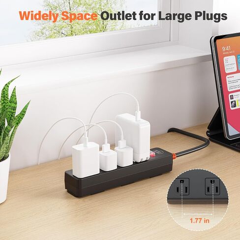 Outdoor Power Strip Weatherproof, 7-in-1 Surge Protector with 4 Wide Outlets 2USB A and 1USB C,1875W/15A, 6FT Flat Plug Multi-Plug Outdoor Extension Cord for Indoor Outdoor, UL FCC Listed in Saudi Arabia