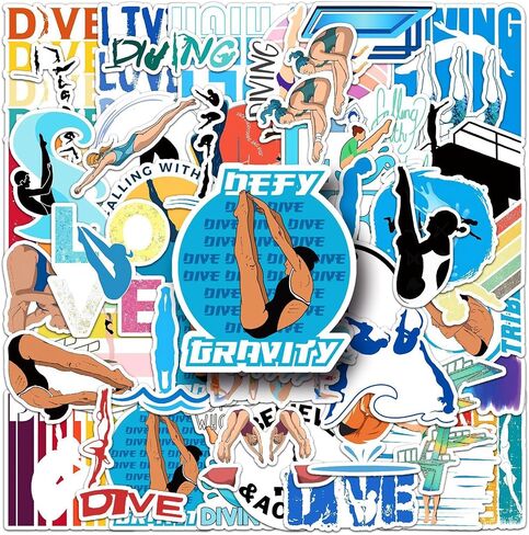 Swimming Stickers, 50Pcs Cartoon Swim Exercise Workout Fitness Vinyl Decals for Laptops Scrapbook, Zumkjde Luggage Phone Guitar Swimmer Sports Gifts for Kids Girls Boys in Saudi Arabia