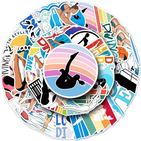 Swimming Stickers, 50Pcs Cartoon Swim Exercise Workout Fitness Vinyl Decals for Laptops Scrapbook, Zumkjde Luggage Phone Guitar Swimmer Sports Gifts for Kids Girls Boys in Saudi Arabia