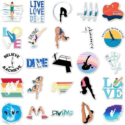 Swimming Stickers, 50Pcs Cartoon Swim Exercise Workout Fitness Vinyl Decals for Laptops Scrapbook, Zumkjde Luggage Phone Guitar Swimmer Sports Gifts for Kids Girls Boys in Saudi Arabia