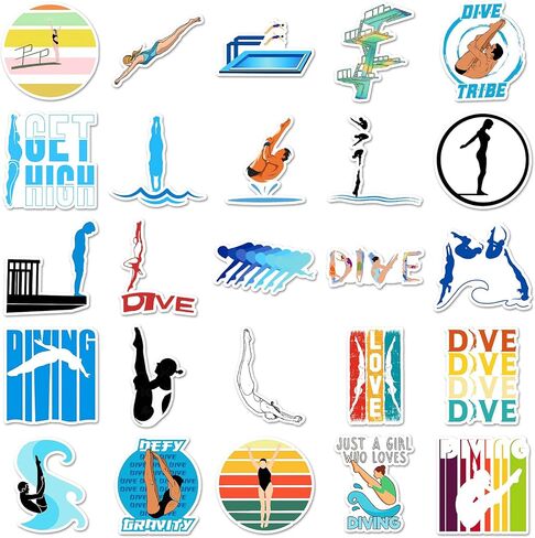 Swimming Stickers, 50Pcs Cartoon Swim Exercise Workout Fitness Vinyl Decals for Laptops Scrapbook, Zumkjde Luggage Phone Guitar Swimmer Sports Gifts for Kids Girls Boys in Saudi Arabia