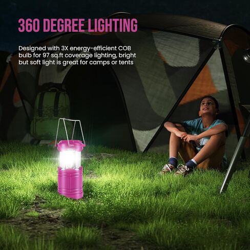 Lichamp LED Camping Lantern, 4 Pack Battery Powered Flashlight for Power Outages, Portable Collapsible Hanging Light Essential for Home, Outdoor, Emergency Lamp Survival Kit Gear for Hurricane, Black in Saudi Arabia