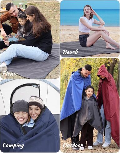 DUKUSEEK Hooded Stadium Blanket, Waterproof Windproof Outdoor Fleece Blanket - Large (79x56), Portable, Wearable, Warm for Outdoor Camping, Picnic, Stadium, Sports, Beach, Concerts, Car, Dogs… in Saudi Arabia
