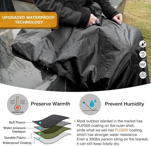 DUKUSEEK Hooded Stadium Blanket, Waterproof Windproof Outdoor Fleece Blanket - Large (79x56), Portable, Wearable, Warm for Outdoor Camping, Picnic, Stadium, Sports, Beach, Concerts, Car, Dogs… in Saudi Arabia