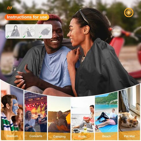 DUKUSEEK Hooded Stadium Blanket, Waterproof Windproof Outdoor Fleece Blanket - Large (79x56), Portable, Wearable, Warm for Outdoor Camping, Picnic, Stadium, Sports, Beach, Concerts, Car, Dogs… in Saudi Arabia