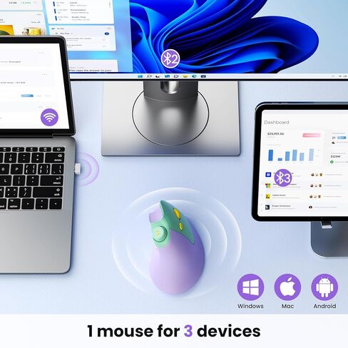 SEENDA ERGONIMIC MOUSE RESTHARGELISE ، الماوس اللاسلكي العمودي مع مقبض الصوت ، نقرات هادئة ، اتصال 3 أجهزة (Bluetooth أو USB) ، الفئران البصرية لنظام التشغيل Windows ، PC/MAC- الأسود in Kuwait