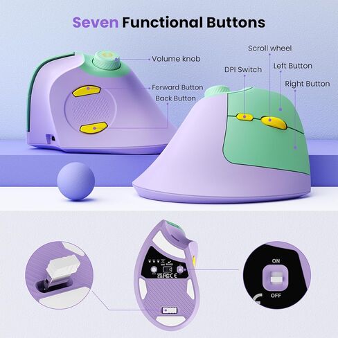 SEENDA ERGONIMIC MOUSE RESTHARGELISE ، الماوس اللاسلكي العمودي مع مقبض الصوت ، نقرات هادئة ، اتصال 3 أجهزة (Bluetooth أو USB) ، الفئران البصرية لنظام التشغيل Windows ، PC/MAC- الأسود in Kuwait
