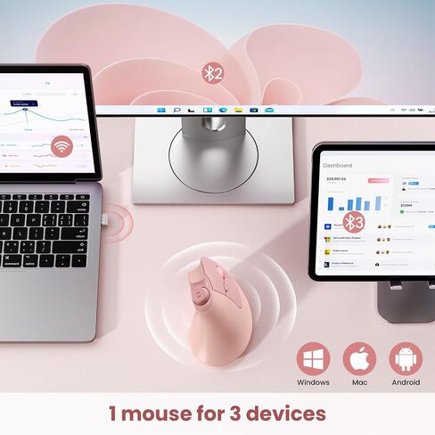 seenda Ergonomic Mouse Rechargeable, Vertical Wireless Mouse with Volume knob, Quiet clicks, 3 Device Connection (Bluetooth or USB), Optical Mice for Windows, PC/Mac- Black in Kuwait