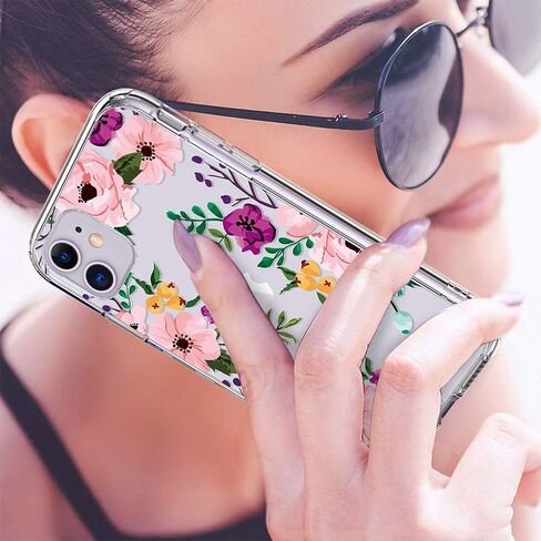 GiiKa for iPhone 11 Case with Screen Protector, Clear Heavy Duty Protective Case Floral Girls Women Shockproof Hard PC Back Case with Slim TPU Bumper Cover Phone Case for iPhone 11, Small Flowers in Saudi Arabia