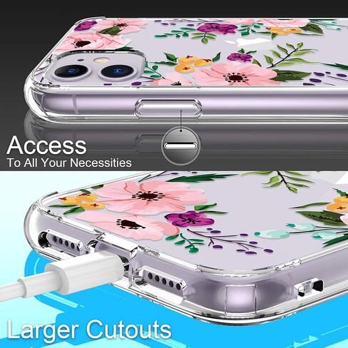 GiiKa for iPhone 11 Case with Screen Protector, Clear Heavy Duty Protective Case Floral Girls Women Shockproof Hard PC Back Case with Slim TPU Bumper Cover Phone Case for iPhone 11, Small Flowers in Saudi Arabia