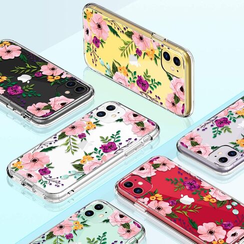 GiiKa for iPhone 11 Case with Screen Protector, Clear Heavy Duty Protective Case Floral Girls Women Shockproof Hard PC Back Case with Slim TPU Bumper Cover Phone Case for iPhone 11, Small Flowers in Saudi Arabia