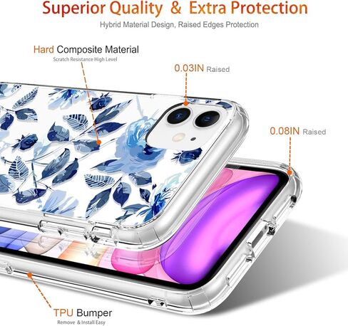 GiiKa for iPhone 11 Case with Screen Protector, Clear Heavy Duty Protective Case Floral Girls Women Shockproof Hard PC Back Case with Slim TPU Bumper Cover Phone Case for iPhone 11, Small Flowers in Kuwait