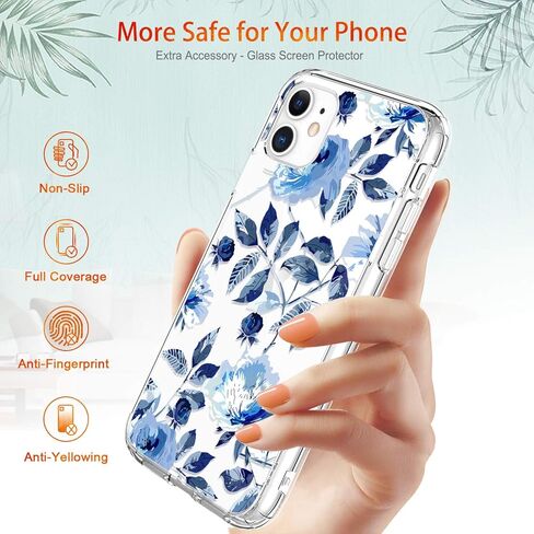 GiiKa for iPhone 11 Case with Screen Protector, Clear Heavy Duty Protective Case Floral Girls Women Shockproof Hard PC Back Case with Slim TPU Bumper Cover Phone Case for iPhone 11, Small Flowers in Kuwait