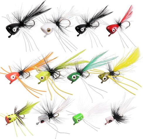 OROOTL Fly Fishing Popper Flies Kit Colorful Fly Fishing Flies Popper Lures Foam Float Topwater Popping Bugs Lures Accessories for Trout Panfish Bluegill Bass Sunfish Salmon in Kuwait