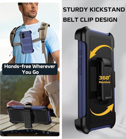 for iPhone 16 Case with 2X Screen Protector + [Kickstand & Belt Clip Holster], Military-Grade Drop Protection Bumper Heavy Duty Dustproof Shockproof Phone Case for iPhone 16 6.1" in Kuwait