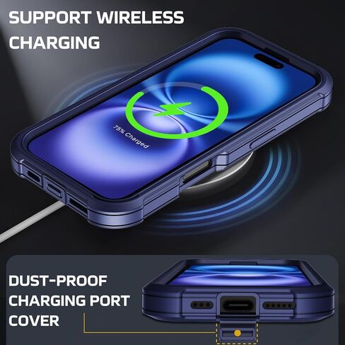 for iPhone 16 Case with 2X Screen Protector + [Kickstand & Belt Clip Holster], Military-Grade Drop Protection Bumper Heavy Duty Dustproof Shockproof Phone Case for iPhone 16 6.1" in Kuwait