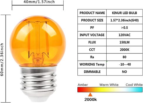 KINUR G40 Small Low wattage LED Edison Bulb 2700K 2 watt-15 watt Equivalent, E26 Base Low watt Soft Warm Light Bulbs for Healthy Sleep and Baby Nursery Light 4 Pack in Kuwait