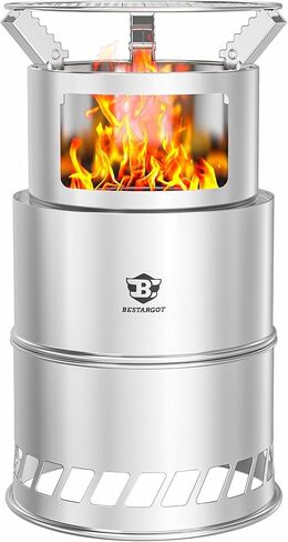 Bestargot Camping Wood Stove, Extra Large, Portable Smokeless Fire Pit, Stainless Steel, Windproof & Stackable Gas Burner for Camping, Hiking, Fishing, Hunting, Survival Stove in Saudi Arabia