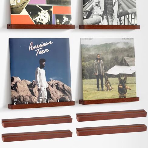 Axeman Wood Vinyl Record Wall Mount ، أرفف عائمة لـ LPS ، قرص مضغوط ، شاشة جدار حامل الألبوم ، الحافة الخشبية الأنيقة لتخزين سجل الفينيل ، ديكور منزلي عتيق - 4 حزمة ، بني in Kuwait