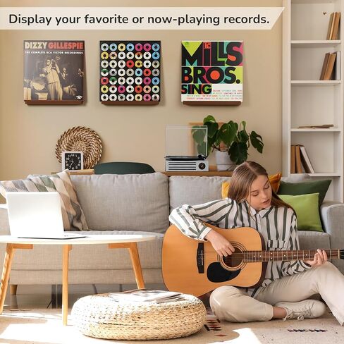 Axeman Wood Vinyl Record Wall Mount ، أرفف عائمة لـ LPS ، قرص مضغوط ، شاشة جدار حامل الألبوم ، الحافة الخشبية الأنيقة لتخزين سجل الفينيل ، ديكور منزلي عتيق - 4 حزمة ، بني in Kuwait