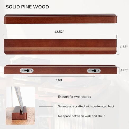 Axeman Wood Vinyl Record Wall Mount ، أرفف عائمة لـ LPS ، قرص مضغوط ، شاشة جدار حامل الألبوم ، الحافة الخشبية الأنيقة لتخزين سجل الفينيل ، ديكور منزلي عتيق - 4 حزمة ، بني in Kuwait