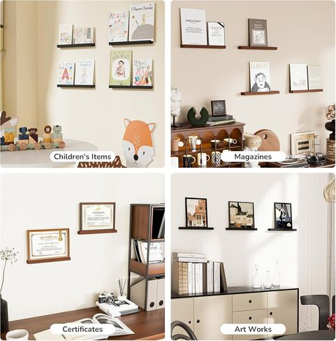Axeman Wood Vinyl Record Wall Mount ، أرفف عائمة لـ LPS ، قرص مضغوط ، شاشة جدار حامل الألبوم ، الحافة الخشبية الأنيقة لتخزين سجل الفينيل ، ديكور منزلي عتيق - 4 حزمة ، بني in Kuwait