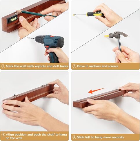 Axeman Wood Vinyl Record Wall Mount ، أرفف عائمة لـ LPS ، قرص مضغوط ، شاشة جدار حامل الألبوم ، الحافة الخشبية الأنيقة لتخزين سجل الفينيل ، ديكور منزلي عتيق - 4 حزمة ، بني in Kuwait