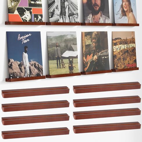 Axeman Wood Vinyl Record Wall Mount ، أرفف عائمة لـ LPS ، قرص مضغوط ، شاشة جدار حامل الألبوم ، الحافة الخشبية الأنيقة لتخزين سجل الفينيل ، ديكور منزلي عتيق - 4 حزمة ، بني in Kuwait