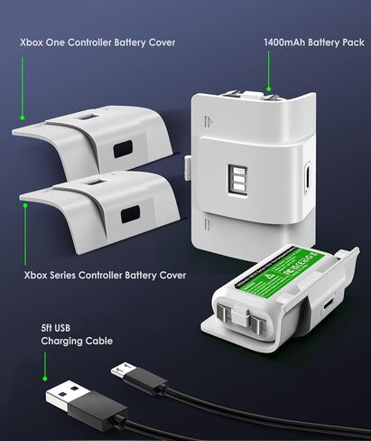 Rechargeable Xbox Battery Pack Compatible with Xbox Series X|S, Xbox One/One S/One X/Elite Controllers, 1400mAh Xbox Controller Battery Pack Rechargeable with USB Cable, Play While Charging,White in Saudi Arabia